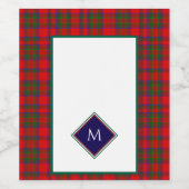 Rode Kerst Wol Textuur Geruit met Monogram Wijn Etiket (Enkel label)