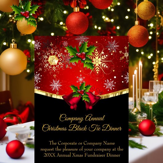 Rode Kerst Zakelijke Zwartgalajurk Dinner Party Kaart