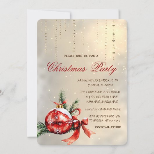 Rode Kerstbal, Bow Party Kaart (Voorkant)