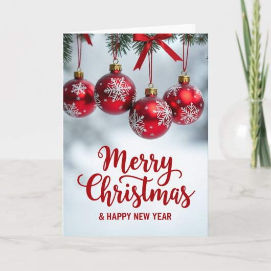 Rode Kerstbal Dennentak Kerstkaart Kaart (Voorkant)