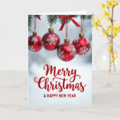 Rode Kerstbal Dennentak Kerstkaart Kaart (Gele Bloem)