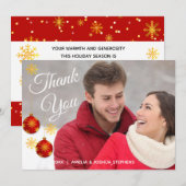 Rode Kerstbal Foto Vakantie | Trouw Dank Je Wel Bedankkaart (Voorkant / Achterkant)