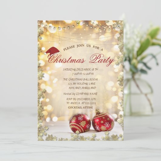 Rode kerstbal, kerstfeest feest kaart (Staand voorkant)