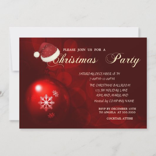 Rode Kerstbal, Kerstman Hoed, Bedrijf Kerstmis Kaart (Voorkant)