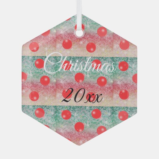 Rode Kerstbal Kerstontwerp Glas Ornament (Voorkant)