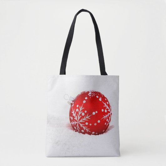 Rode kerstbal met sneeuwvlok tote bag (Voorkant)