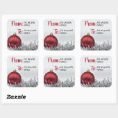 Rode kerstbal met zilveren garland vierkante sticker (Vel)