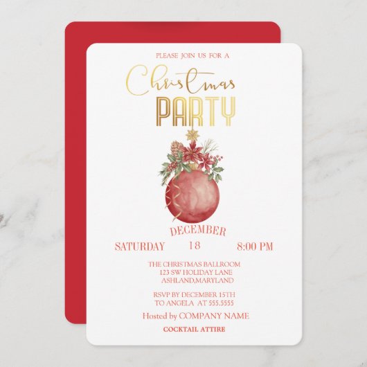 Rode kerstbal, Poinsettia kerst Kaart (Voorkant / Achterkant)