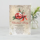 Rode Kerstbal Sneeuwvlok Partij Kaart (Staand voorkant)