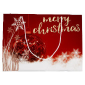 Rode kerstbal, sneeuwvlokken, feestdag groot cadeauzakje (Achterkant)