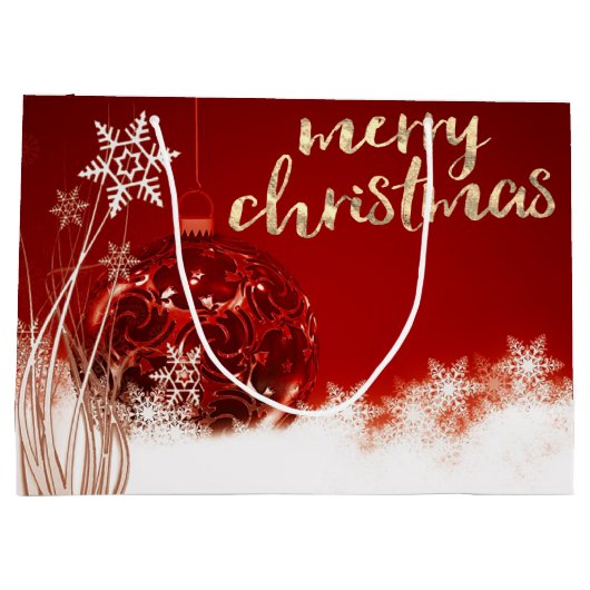 Rode kerstbal, sneeuwvlokken, feestdag groot cadeauzakje (Achterkant)