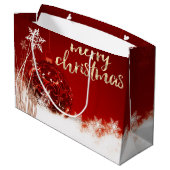 Rode kerstbal, sneeuwvlokken, feestdag groot cadeauzakje (Achterkant Gekanteld)