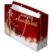 Rode kerstbal, sneeuwvlokken, feestdag groot cadeauzakje (Voorkant Gekanteld)