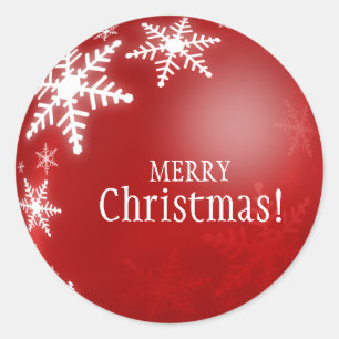 Rode kerstbal Snowflakes sticker
