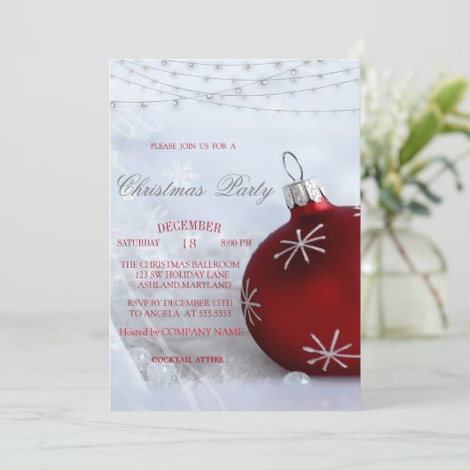 Rode kerstbal, String Lights kerstbedrijf Kaart (Staand voorkant)