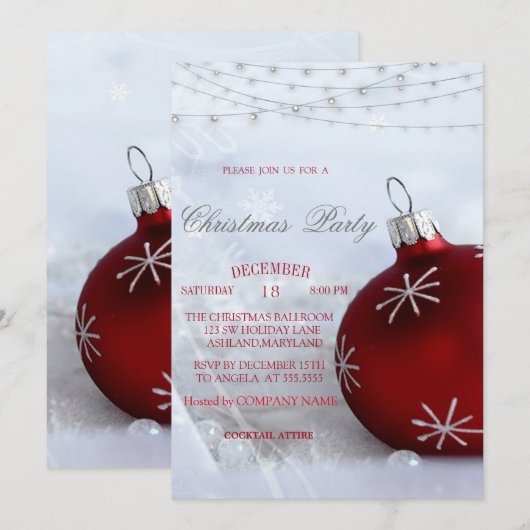 Rode kerstbal, String Lights kerstbedrijf Kaart (Voorkant / Achterkant)