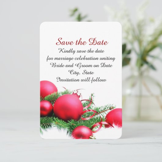 Rode Kerstballen Bewaar de datum Save The Date (Staand voorkant)