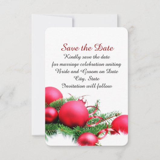 Rode Kerstballen Bewaar de datum Save The Date (Voorkant)