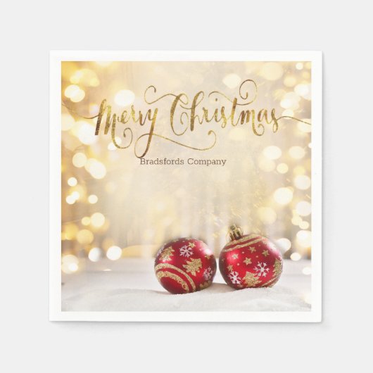 Rode Kerstballen Bokeh Servet (Voorkant)