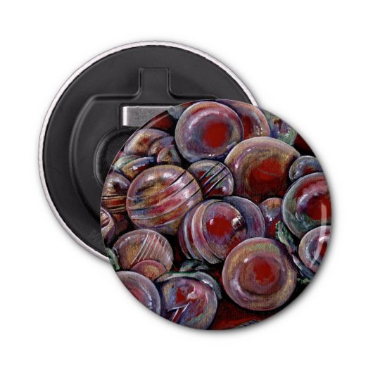 Rode kerstballen button flesopener (Voorkant)