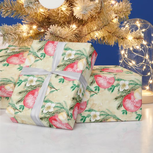 Rode kerstballen cadeaupapier (Feestdagen)