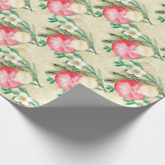 Rode kerstballen cadeaupapier (Hoek)