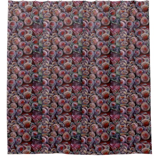 Rode kerstballen douchegordijn (Voorkant)