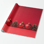 Rode Kerstballen en Denneappels  Cadeaupapier (Uitgerold)