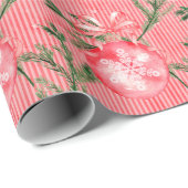 Rode kerstballen en rode en witte strepen cadeaupapier (Rol Hoek)