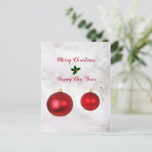 Rode kerstballen feestdagenkaart (Staand voorkant)