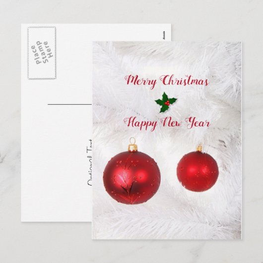 Rode kerstballen feestdagenkaart (Voorkant / Achterkant)