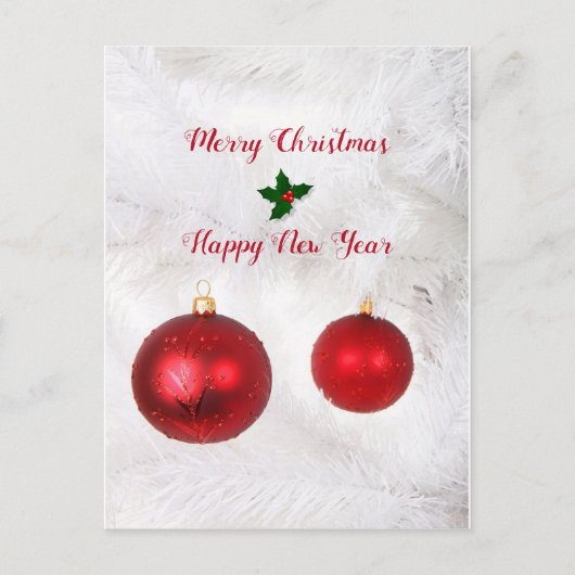 Rode kerstballen feestdagenkaart (Voorkant)