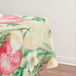 Rode kerstballen Goud Stripes Witte Bloemen Tafelkleed