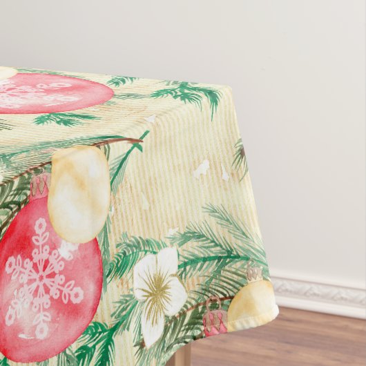 Rode kerstballen Goud Stripes Witte Bloemen Tafelkleed (Voorbeeld)