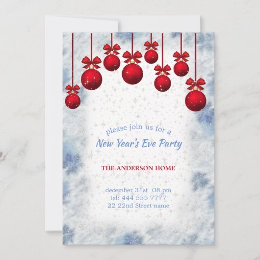 Rode kerstballen kaart (Voorkant)