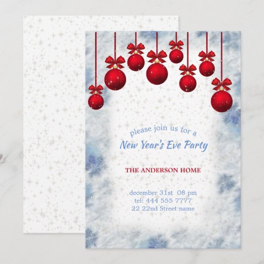 Rode kerstballen kaart (Voorkant / Achterkant)