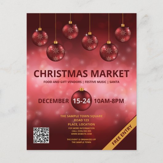 Rode Kerstballen - Kerstmarkt Flyer (Voorkant)