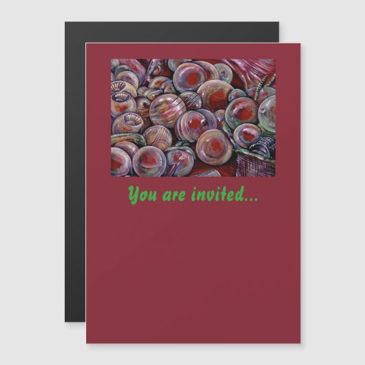 Rode kerstballen magnetische uitnodiging (Voorkant / Achterkant)