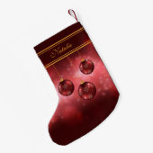 Rode Kerstballen met Aangepaste Naam Kleine Kerstsok (Achterkant (Hangend))