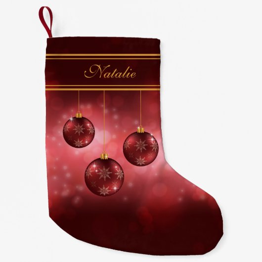 Rode Kerstballen met Aangepaste Naam Kleine Kerstsok (Voorkant)