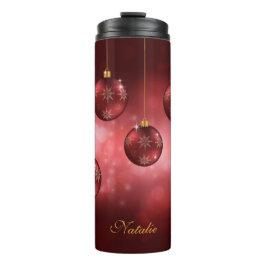 Rode Kerstballen met Aangepaste Naam Thermosbeker