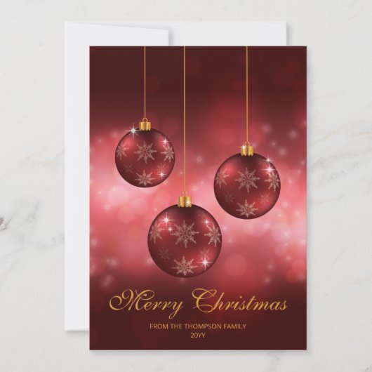 Rode Kerstballen met Aangepaste Tekst Feestdagenkaart (Voorkant)