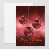 Rode Kerstballen met Aangepaste Tekst Feestdagenkaart (Voorkant / Achterkant)