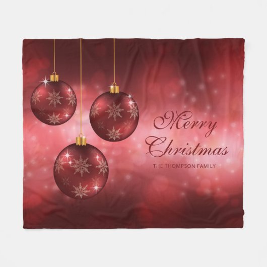 Rode Kerstballen met Aangepaste Tekst Fleece Deken (Voorkant (Horizontaal))