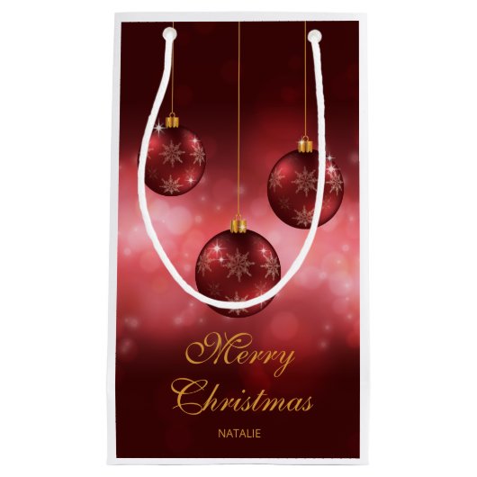 Rode Kerstballen met Aangepaste Tekst Klein Cadeauzakje (Voorkant)