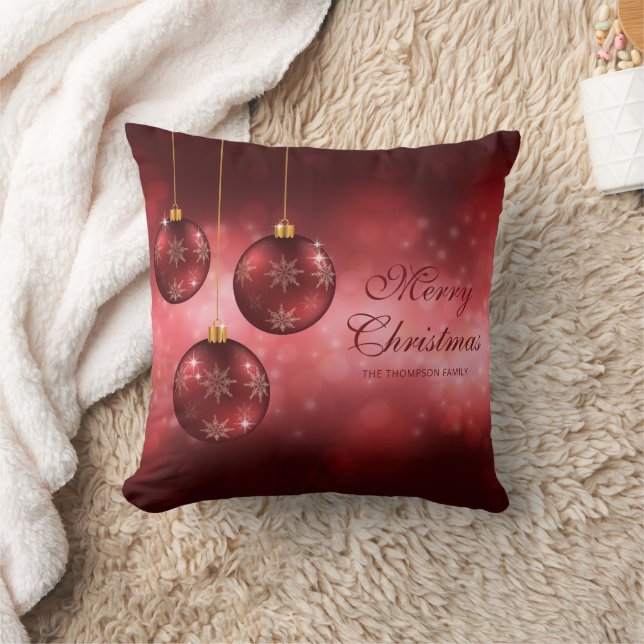 Rode Kerstballen met Aangepaste Tekst Kussen (Deken)
