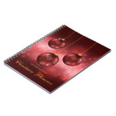 Rode Kerstballen met Aangepaste Tekst Notitieboek (Linkerzijde)
