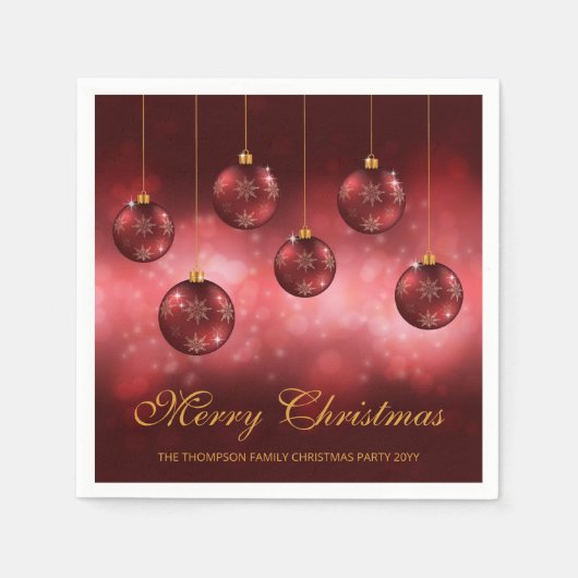 Rode Kerstballen met Aangepaste Tekst Servet (Voorkant)