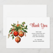 Rode kerstballen met Holly Festive Bedankkaart (Voorkant / Achterkant)