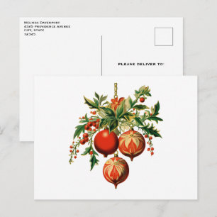 Rode kerstballen met Holly Festive Briefkaart